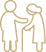 A person receiving personal care assistance from a caregiver, with a bed and medical supplies nearby.