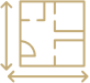 A floor plan layout of a private studio apartment, showing various rooms and furniture arrangements.